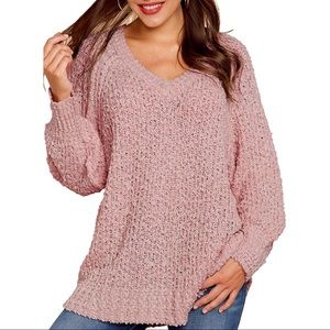 Fuzzy popcorn V neck sweater